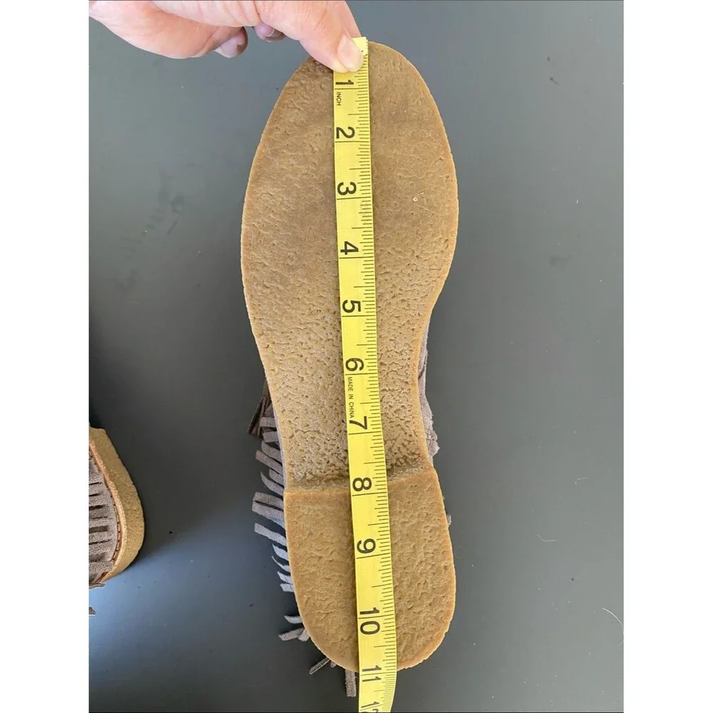 Kate Spade New York Bitsy Taupe Suede Fringe Boots Sz 10 Boho Cottage Western